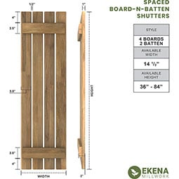 Ekena Millwork - ARWSB - Americraft Exterior Real Wood Spaced Board-n-Batten Shutters (Per Pair)