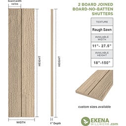 Ekena Millwork - SHUBJN - Timberthane Faux Wood Joined Board-n-Batten Shutters, Primed Tan, Sold As Pair