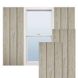 Ekena Millwork - SHUBJN - Timberthane Faux Wood Joined Board-n-Batten Shutters, Primed Tan, Sold As Pair