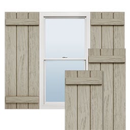 Ekena Millwork - SHUBJS - Timberthane Faux Wood Joined Board-n-Batten Shutters, Primed Tan, Sold As Pair