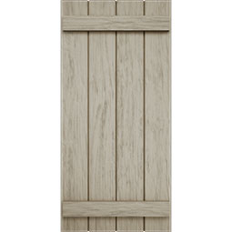 Ekena Millwork - CUSTOM-SHUBB - Timberthane Faux Wood Joined Board-n-Batten Shutters, Primed Tan, Sold As Pair