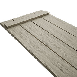 Ekena Millwork - CUSTOM-SHUBB - Timberthane Faux Wood Joined Board-n-Batten Shutters, Primed Tan, Sold As Pair