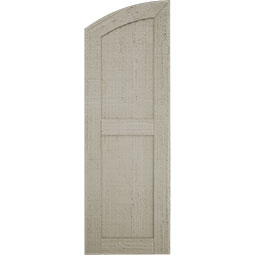 Ekena Millwork - CUSTOM-SHUFE - Timberthane Faux Wood Shutters Flat Panel w/ Elliptical Top, Primed Tan, Sold As Pair