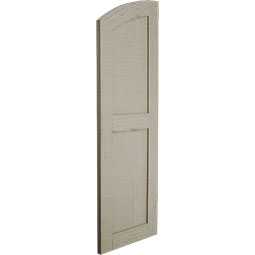 Ekena Millwork - CUSTOM-SHUFE - Timberthane Faux Wood Shutters Flat Panel w/ Elliptical Top, Primed Tan, Sold As Pair