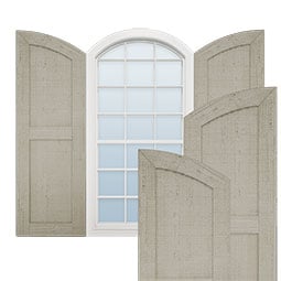 Ekena Millwork - CUSTOM-SHUFE - Timberthane Faux Wood Shutters Flat Panel w/ Elliptical Top, Primed Tan, Sold As Pair