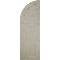 Ekena Millwork - SHUFPQ - Timberthane Faux Wood Shutters Equal Flat Panel w/ Quarter Round Arch Top, Primed Tan, Sold As Pair