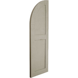 Ekena Millwork - SHUFPQ - Timberthane Faux Wood Shutters Equal Flat Panel w/ Quarter Round Arch Top, Primed Tan, Sold As Pair