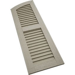 Ekena Millwork - SHULVL - Timberthane Faux Wood Shutters Equal Louver w/ Elliptical Top, Primed Tan, Sold As Pair