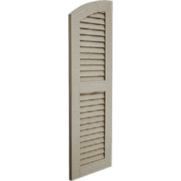 Ekena Millwork - SHULVL - Timberthane Faux Wood Shutters Equal Louver w/ Elliptical Top, Primed Tan, Sold As Pair
