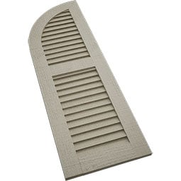 Ekena Millwork - SHULVQ - Timberthane Faux Wood Shutters Equal Louver w/ Quarter Round Arch Top, Primed Tan, Sold As Pair