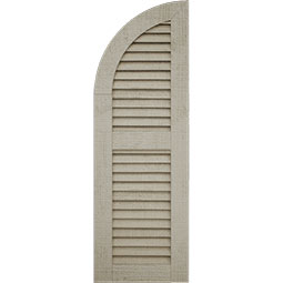 Ekena Millwork - SHULVQ - Timberthane Faux Wood Shutters Equal Louver w/ Quarter Round Arch Top, Primed Tan, Sold As Pair