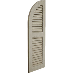 Ekena Millwork - SHULVQ - Timberthane Faux Wood Shutters Equal Louver w/ Quarter Round Arch Top, Primed Tan, Sold As Pair