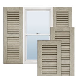 Ekena Millwork - CUSTOM-SHULV - Timberthane Faux Wood Louver Shutters, Primed Tan, Sold As Pair