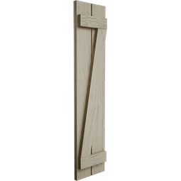 Ekena Millwork - SHUBSZ - Timberthane Faux Wood Spaced Board-n-Batten Shutters w/ Z-Board, Primed Tan, Sold As Pair