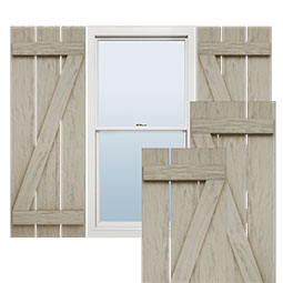Ekena Millwork - SHUBSZ - Timberthane Faux Wood Spaced Board-n-Batten Shutters w/ Z-Board, Primed Tan, Sold As Pair