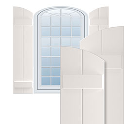 Ekena Millwork - TFP101BE - True Fit PVC, Two Board Elliptical Top Joined Board-n-Batten Shutters, Unfinished (Per Pair - Hardware Not Included)