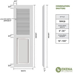 Ekena Millwork - CUSTOM-TFPCA - True Fit PVC Arch Top Combination Louver/Panel Shutters (Per Pair)