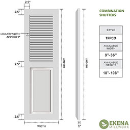 Ekena Millwork - CUSTOM-TFPCE - True Fit PVC Elliptical Top Combination Louver/Panel Shutters (Per Pair)