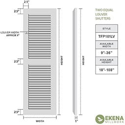 Ekena Millwork - CUSTOM-TFPLE - True Fit PVC Elliptical Top Louver Shutters (Per Pair)