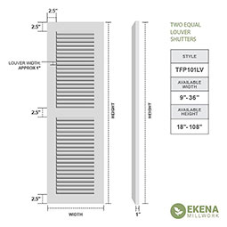 Ekena Millwork - TFP101LV - True Fit PVC, Two Equal Louver Shutters (Per Pair - Hardware Not Included)