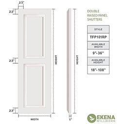 Ekena Millwork - CUSTOM-TFPRE - True Fit PVC Elliptical Top Raised Panel Shutters (Per Pair)