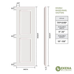 Ekena Millwork - TFP101RP - True Fit PVC, Two Equal Raised Panel Shutters (Per Pair - Hardware Not Included)
