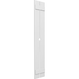 Ekena Millwork - TFP101SD - True Fit PVC, Two Board Spaced Board-n-Batten Shutters w/Diamond Cutout, Unfinished (Per Pair - Hardware Not Included)