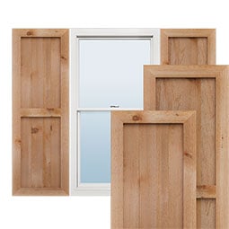Ekena Millwork - RUSTIC-SHUTTER-FRAMED-BNB - TimberCraft Framed Board-n-Batten Shutters, Rough Sawn Western Red Cedar (Per Pair)