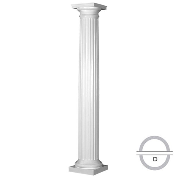 Endura-Stone&#8482; Fluted Column, Round Shaft (FRP) w/True Entasis Taper, Smooth Finish - Ready to be Painted