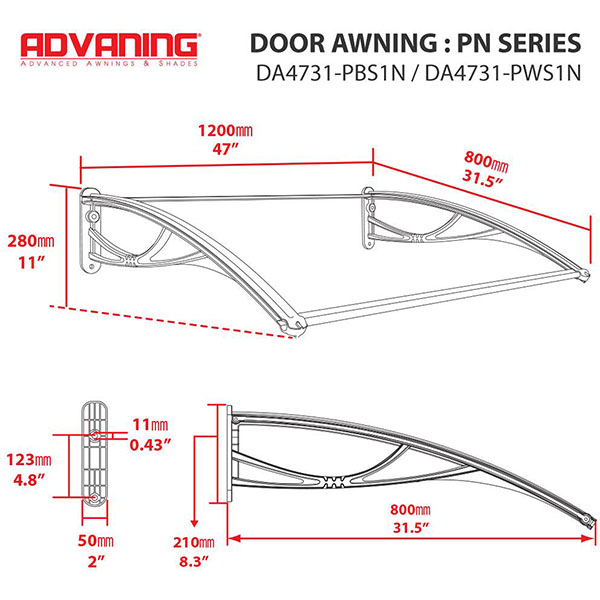 Advaning - PN-SERIES-DA - PN-Series Door Polycarbonate Awning