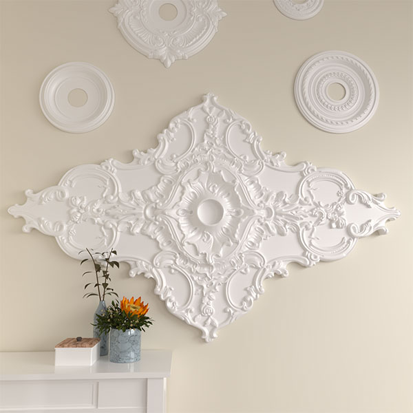 Ekena Millwork - CM70X43ML_P - 67 1/4"W x 43 3/8"H x 4"ID x 2"P Melchor Diamond Ceiling Medallion (Fits Canopies up to 4")