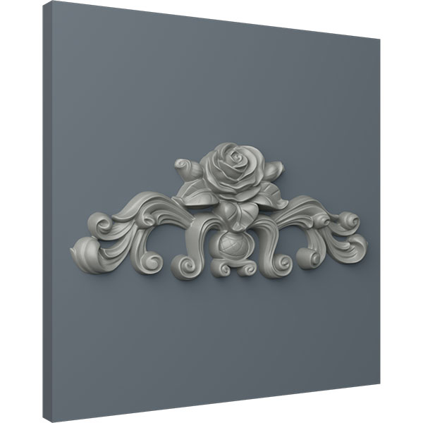 Ekena Millwork - ONL13X05X01NA - 13 3/4"W  x 5 1/2"H x 1"P Nadia Decorative Rose Center with Scrolls Onlay