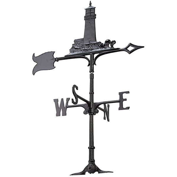 Whitehall Products LLC - WH03065 - 11"L x 9 3/4"H 30" Lighthouse Traditional Directions Weathervane, Rooftop Black