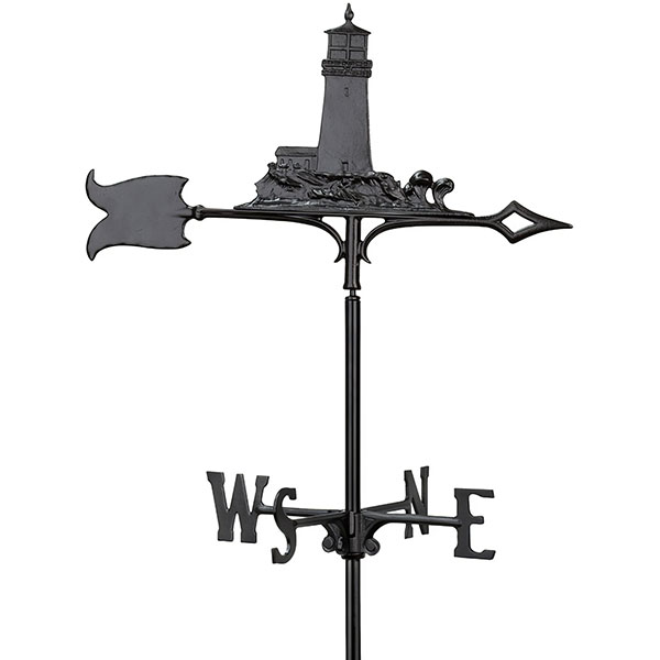 Whitehall Products LLC - WH65355 - 11"L x 9 3/4"H 30" Lighthouse Traditional Directions Weathervane, Garden Black