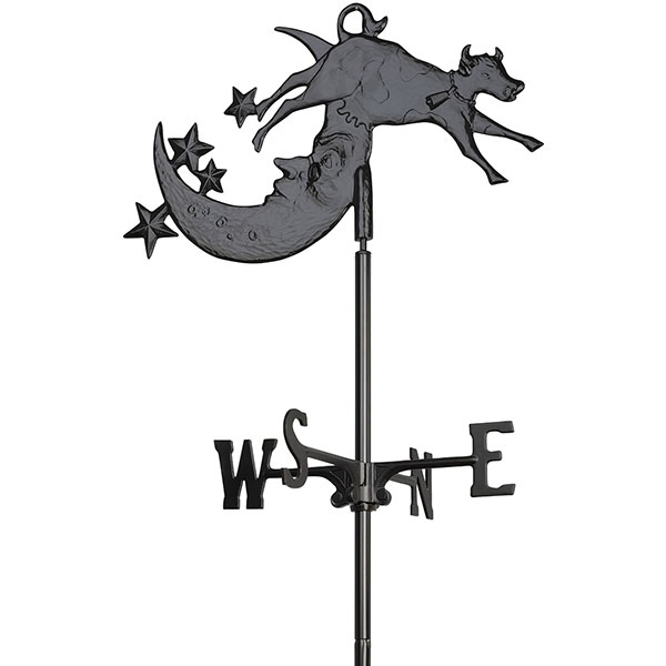 Whitehall Products LLC - WH00083 - 20 1/2"L x 11"H plus 5' Stake Cow Over Moon Garden Weathervane, Black