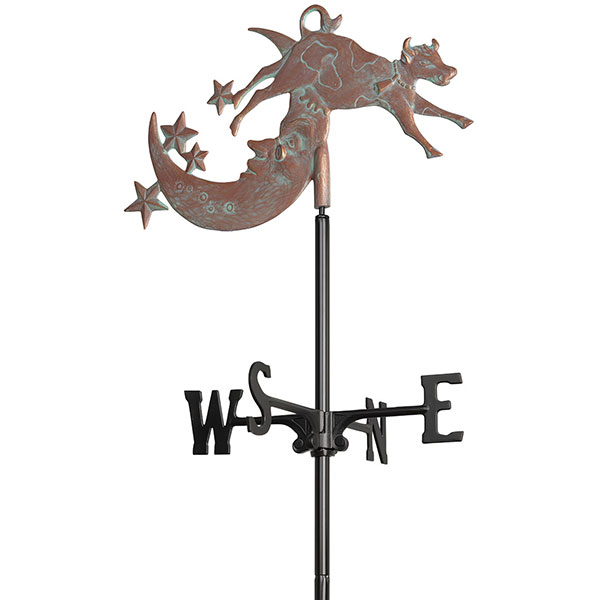 Whitehall Products LLC - WH45118 - 20 1/2"L x 11"H plus 5' Stake Cow Over Moon Garden Weathervane, Verdigris