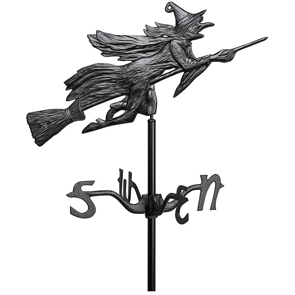 Whitehall Products LLC - WH00084 - 24"L x 13 1/2"H plus 5' Stake Flying Witch Garden Weathervane, Black