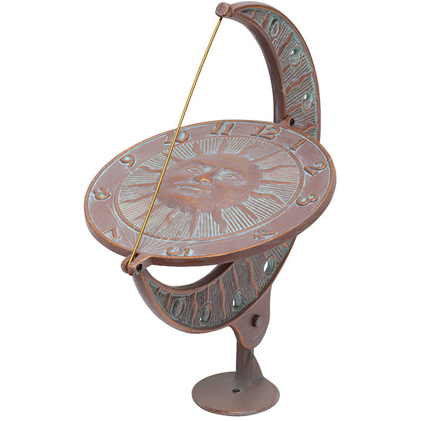 Whitehall Products LLC - WH01273 - 12"L x 8 3/4"W x 15 1/2"H Sun and Moon Large Sundial, Copper Verdi