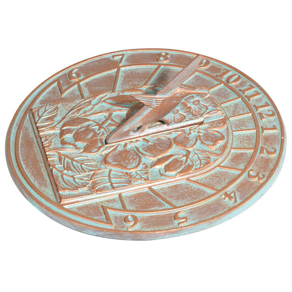 Whitehall Products LLC - WH00486 - 9 1/2" Diameter Hummingbird Medium Sundial, Copper Verdi