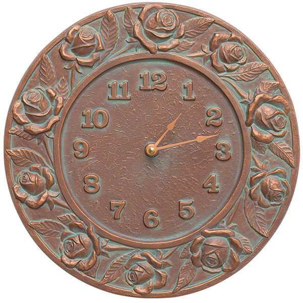 Whitehall Products LLC - WH01284 - 12" Diameter Rose Clock, Copper Verdi