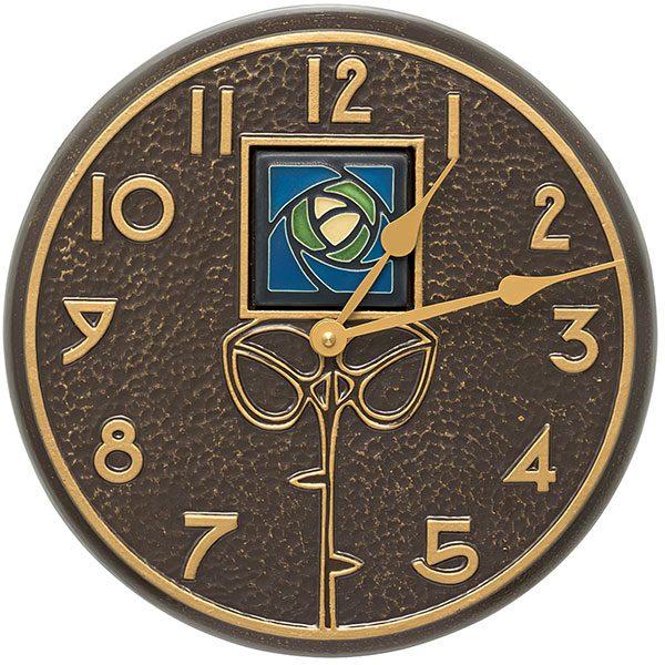 Whitehall Products LLC - WH01831 - 12" Diameter Blue Dard Hunter Rose in French Bronze, Clock