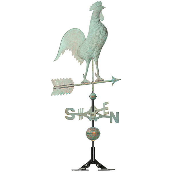 Whitehall Products LLC - WH45032 - 20"L x 3"W x 46"H Copper Rooster Classic Directions Weathervane, Verdigris