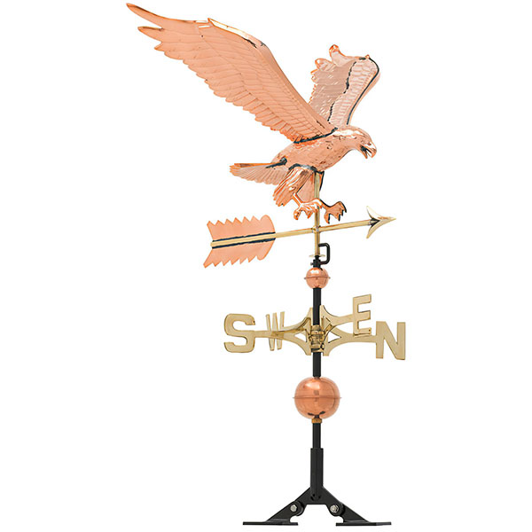 Whitehall Products LLC - WH45039 - 15 1/2"L x 27"W x 58"H Copper Eagle Classic Directions Weathervane, Polished