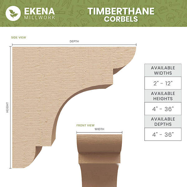 Ekena Millwork - CORURALMS0102 - Series 1 Classic Alma Rough Cedar Woodgrain TimberThane Corbel, Primed Tan