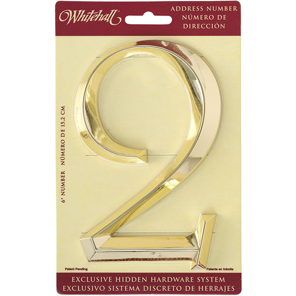 Whitehall Products LLC - WH11102 - 4"L x 1/2"W x 6"H Classic Number 2, Polished Brass