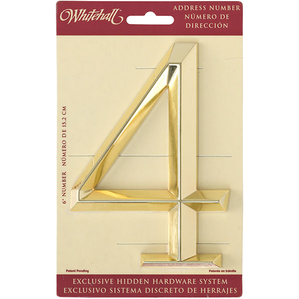 Whitehall Products LLC - WH11104 - 4"L x 1/2"W x 6"H Classic Number 4, Polished Brass
