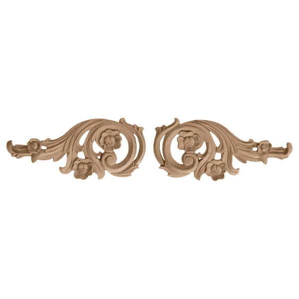 Osborne Wood Products, Inc. - BX1816 - 11 7/8"W x 11/16"D x 5 1/8"H Pair of Large Floral Scroll Onlays