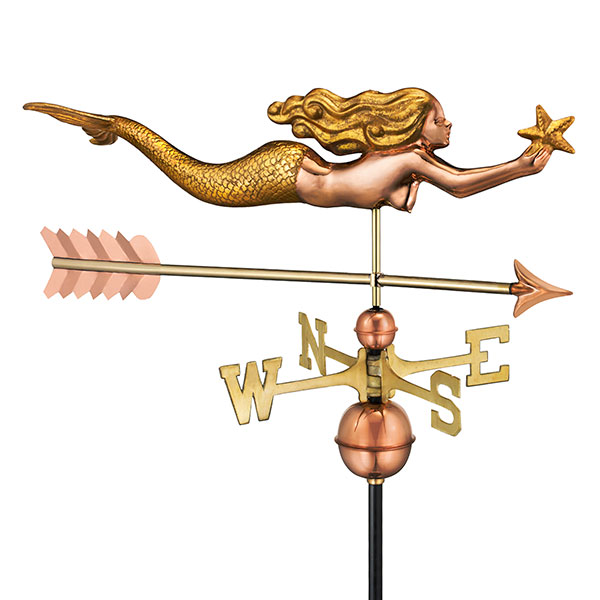 Good Directions - GD966GLA - Mermaid with Starfish and Arrow Weathervane - Pure Copper with Golden Leaf Finish