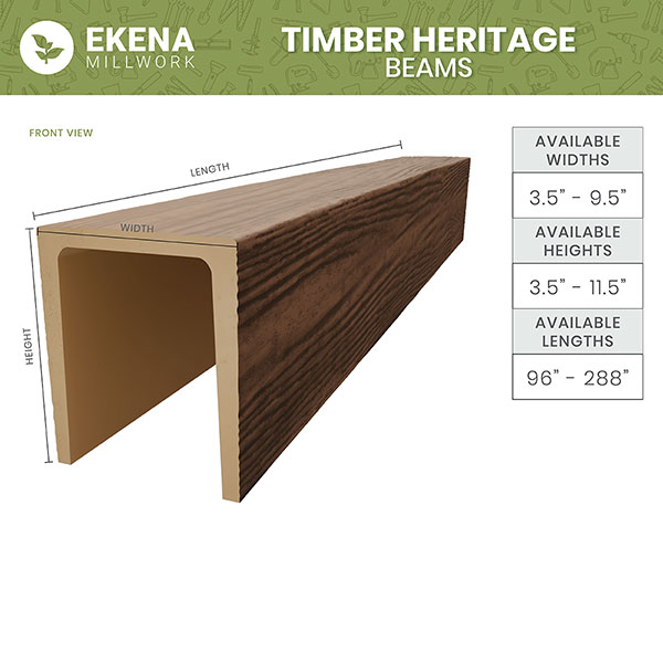 Ekena Millwork - BMRRS3 - 3-Sided (U-Beam) Resawn Rip HeritageTimber Faux Wood Ceiling Beam