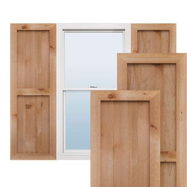 Ekena Millwork - TimberCraft Framed Board-n-Batten Shutters, Rough Sawn Western Red Cedar (Per Pair)